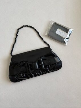 Gucci Black Patent Leather Dialux Queen Shoulder Bag